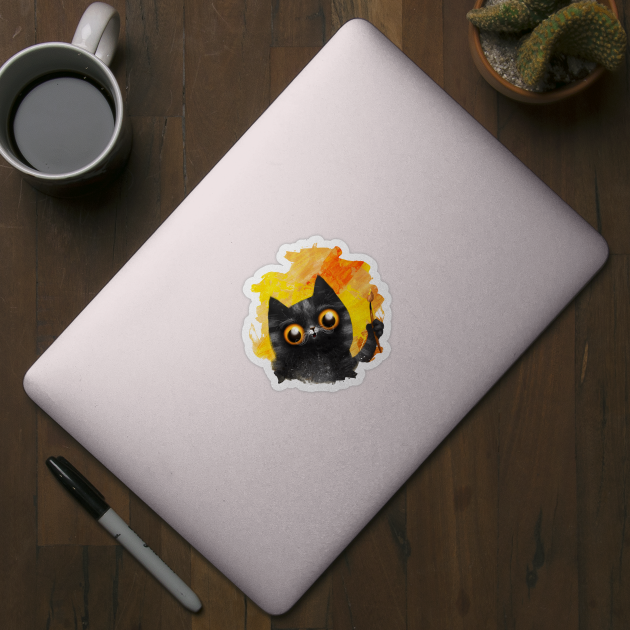 Cute black cat painter by Marysha_art